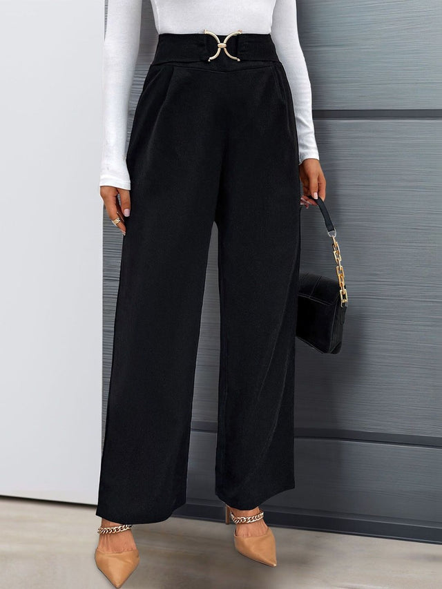 High-Rise Pleated Trousers in Black - Nowi Korean Fashion
