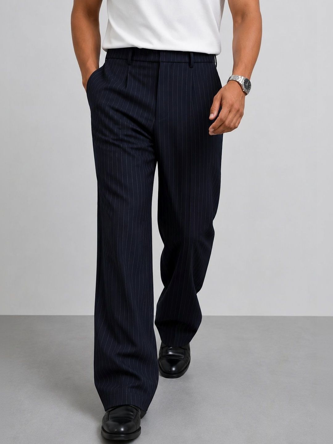 Men Striped Relaxed Easy Wash Trousers