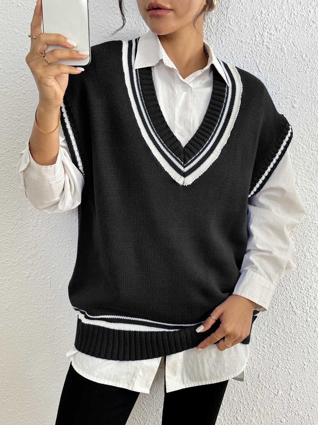 Women Striped Sweater Vest