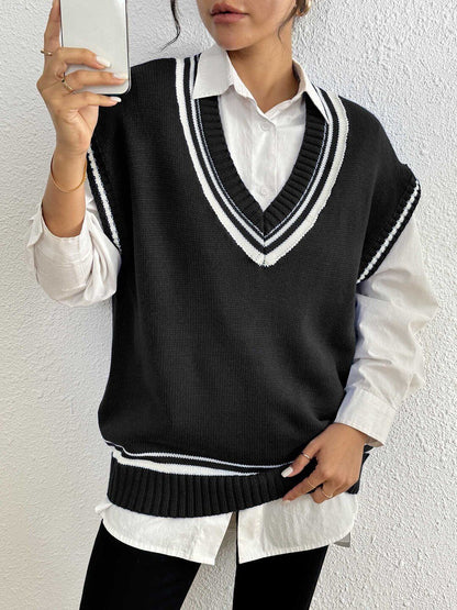 Women Striped Sweater Vest