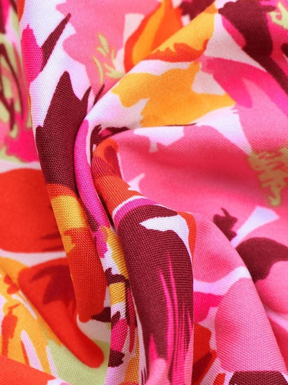 Women's Pink Floral Print Fit & Flare Dress Blend