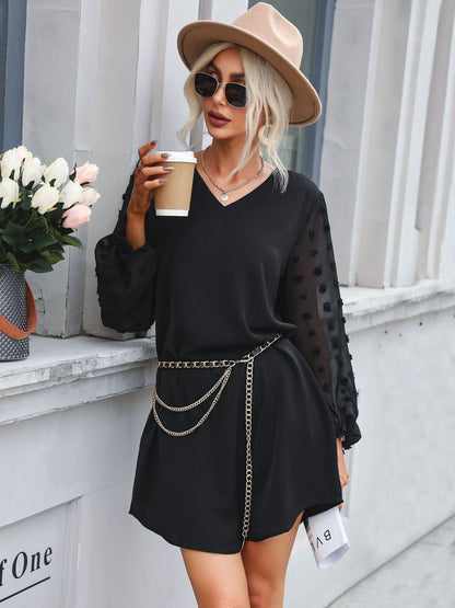 Women's Black Puff Sleeve Dress Blend