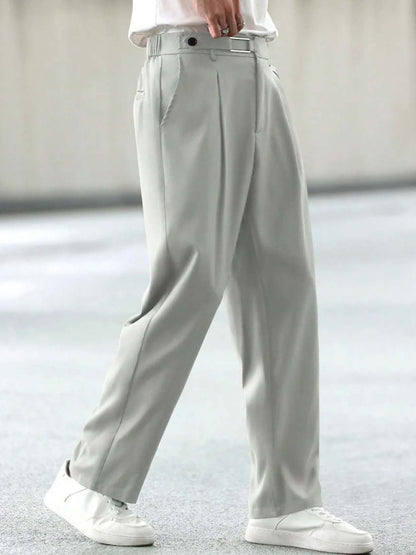 Men Straight Fit Wrinkle Free Pleated Trousers
