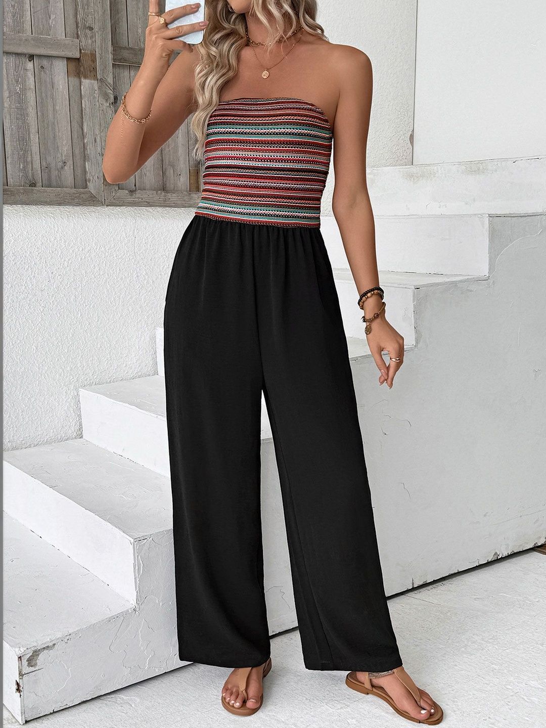 Strapless Printed Basic Jumpsuit
