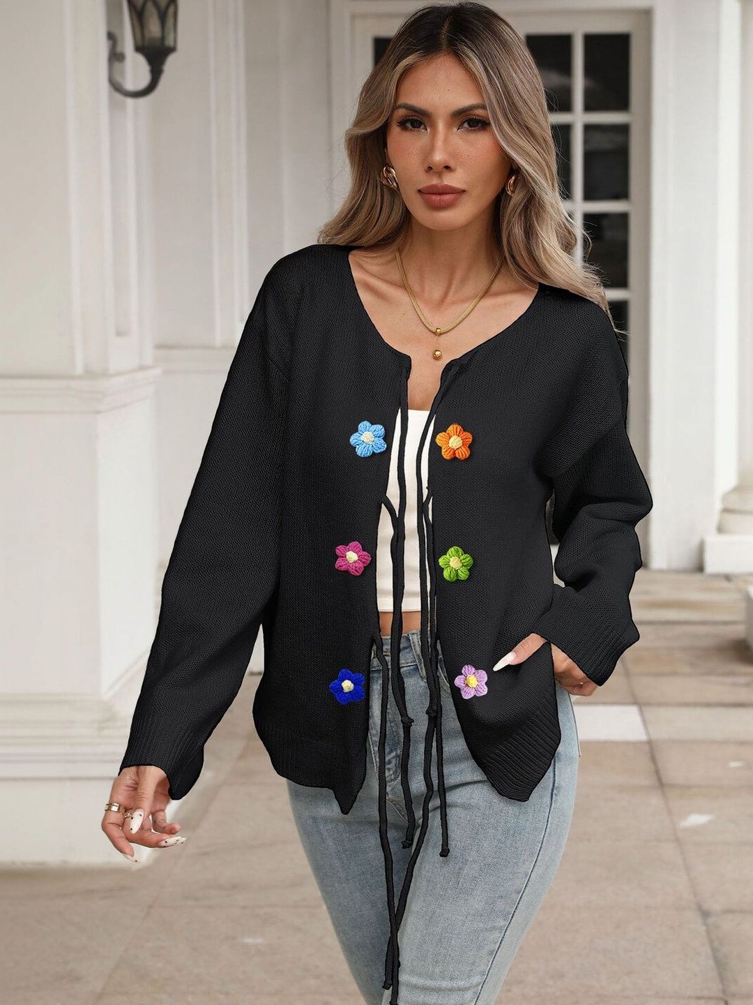 Women Cardigan with Applique Detail