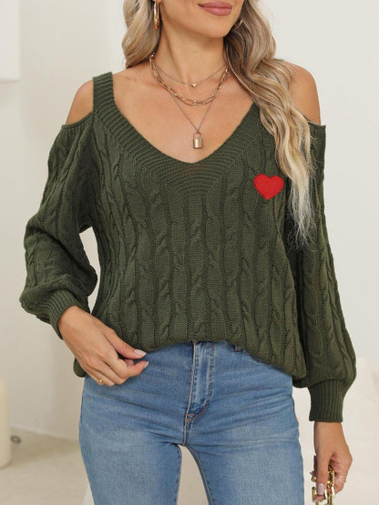 Women Cable Knit Pullover with Embroidered Detail