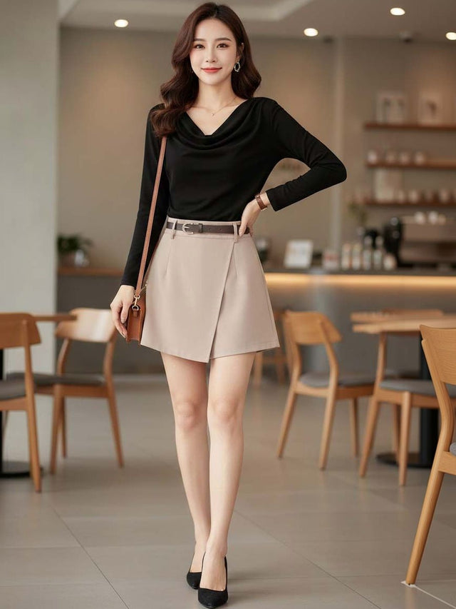 Solid Top with Shorts in Multicolor - Nowi Korean Fashion