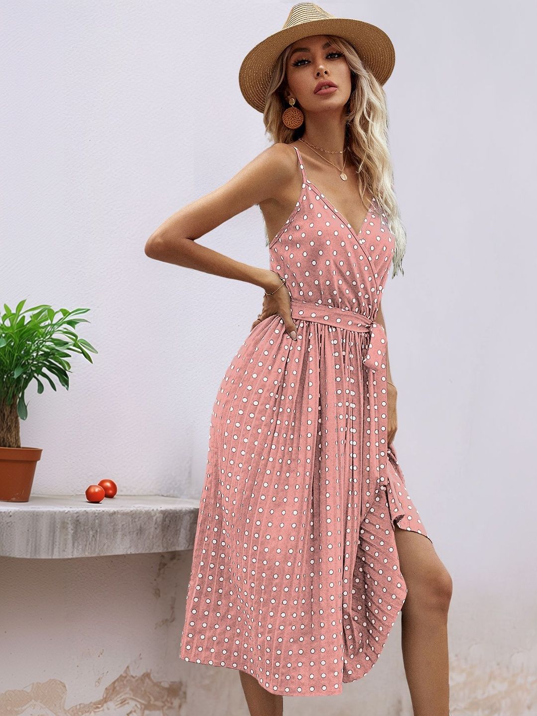 Polka Dot Print Midi Dress