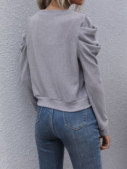 Women's Grey Ribbed Cardigan Blend Printed Regular Fit