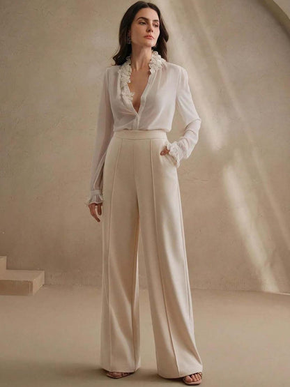 Wrinkle Free Trousers in Beige polyester Style 80 - Nowi Korean Fashion