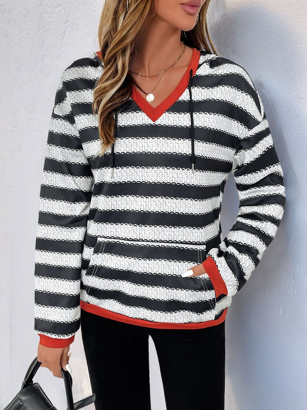 Women Striped Hooded Sweatshirt
