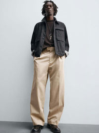 Men Korean Single Pleated Relaxed Trouser