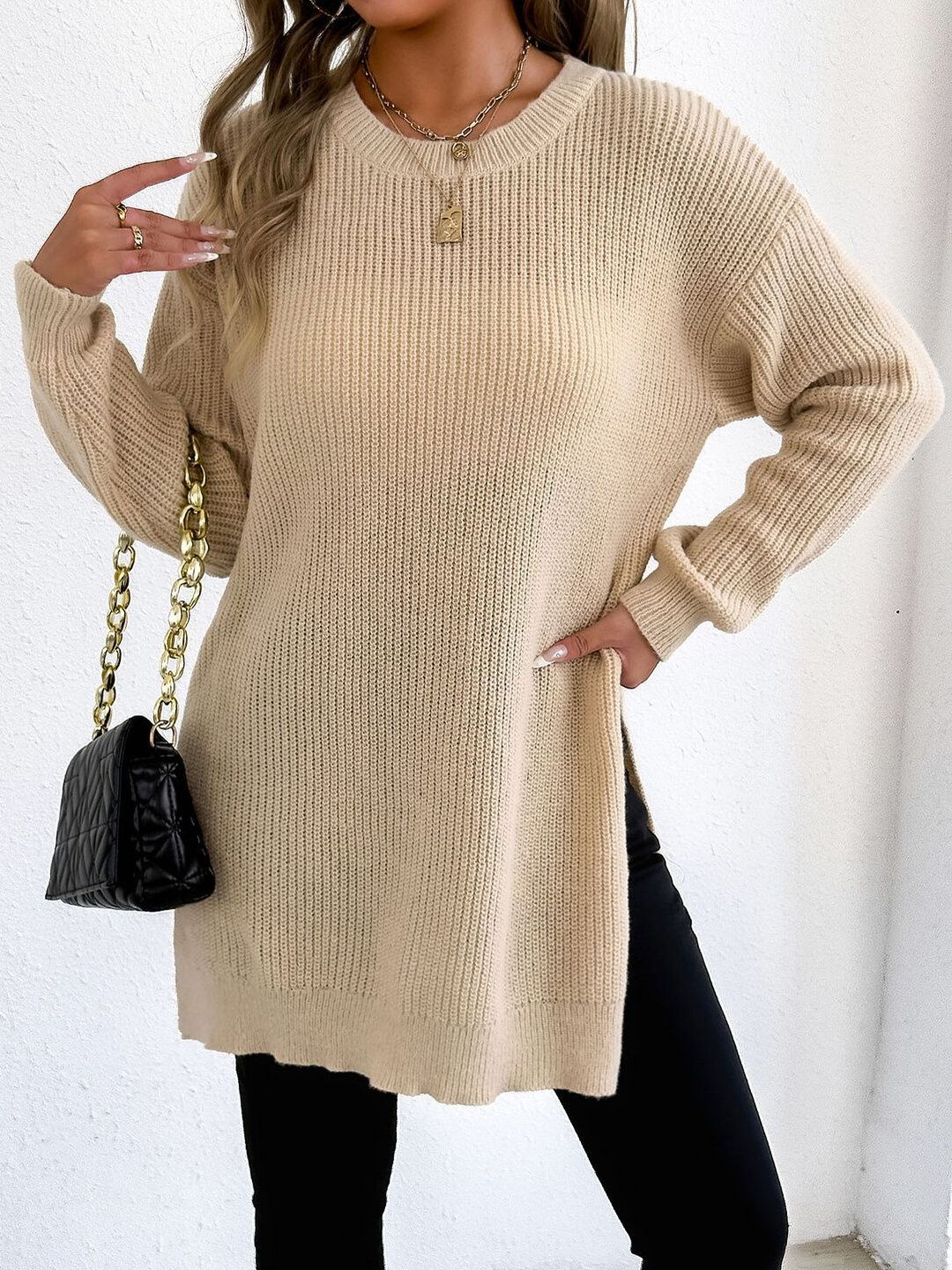 Women Ribbed Longline Pullover