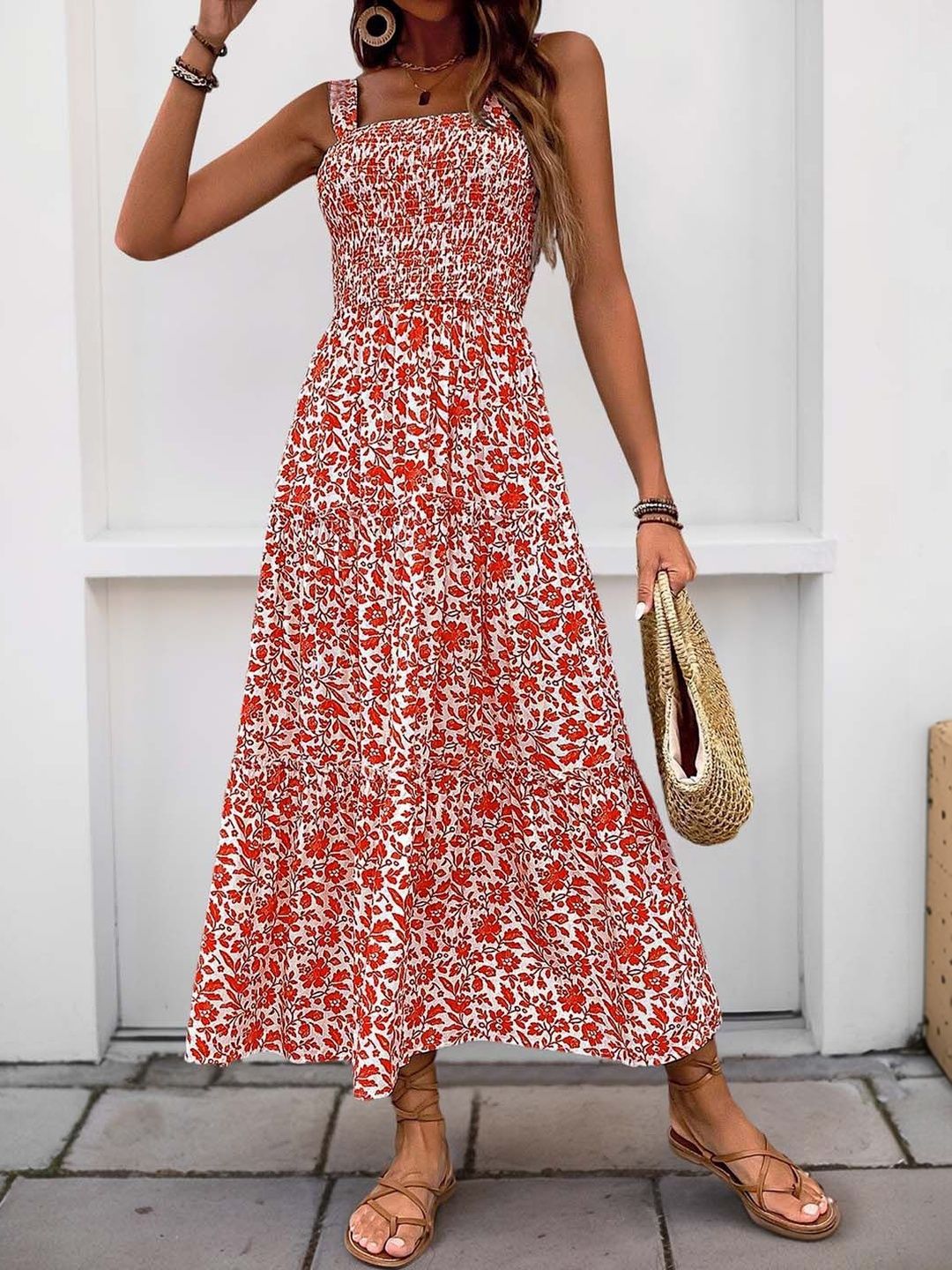 Floral Print A-Line Midi Dress