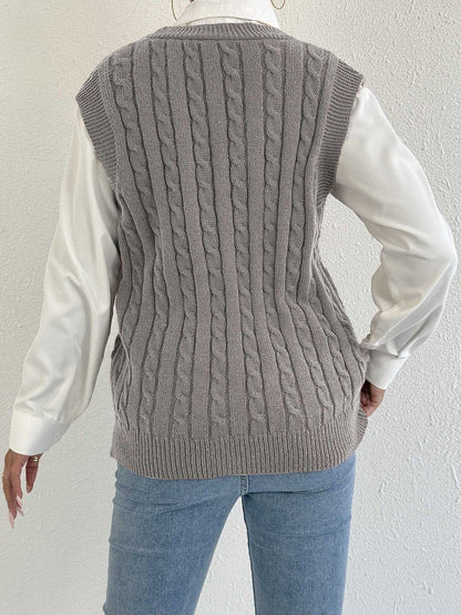Women Cable Knit Sweater Vest with Applique Detail
