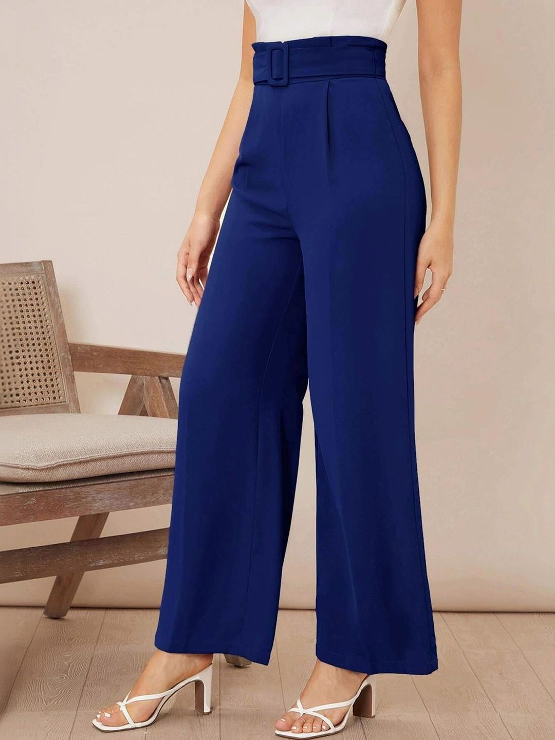 NOWI Women High-Rise Regular Fit Wide Leg Formal Trousers