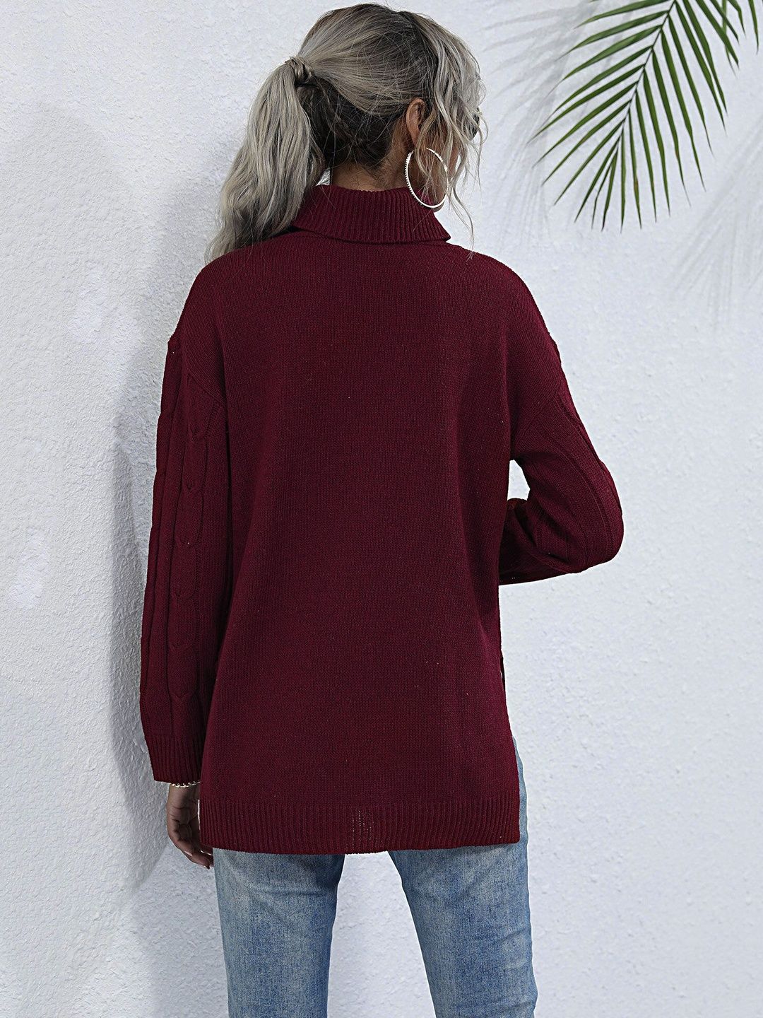 Women's Maroon Cable Knit Pullover