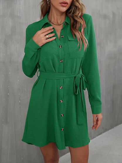 Women's Green Shirt Dress Blend Printed Regular Fit
