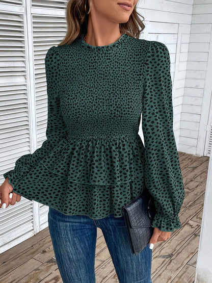 Women's Green Stylish Smocked Peplum Top