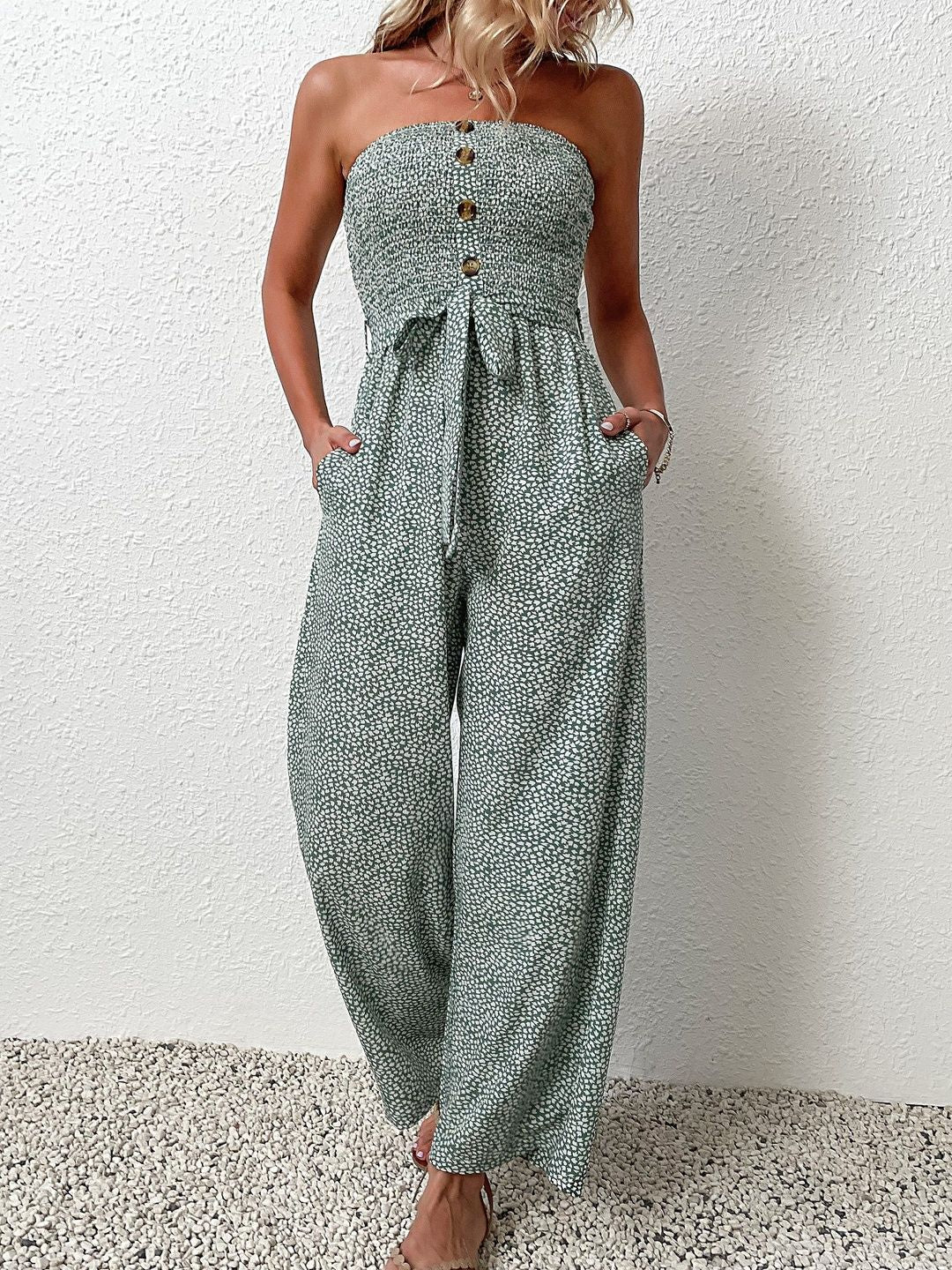 Off-Shoulder Printed Basic Jumpsuit