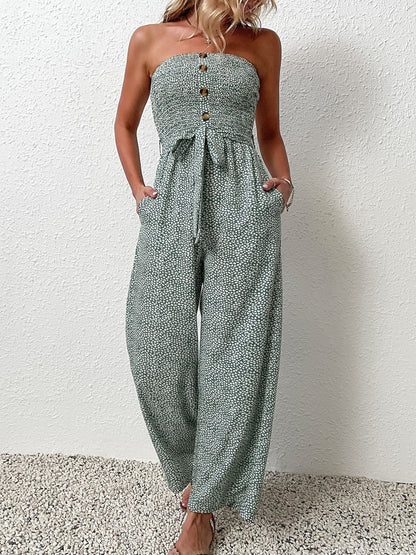 Off-Shoulder Printed Basic Jumpsuit