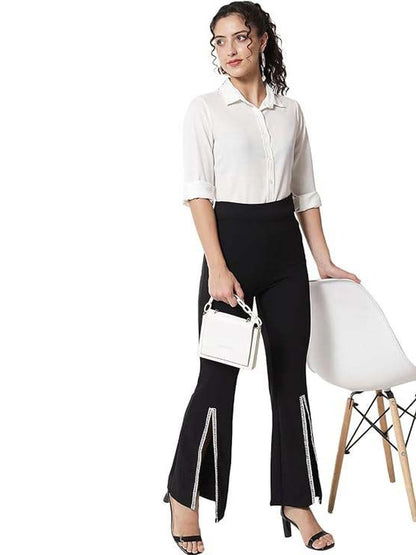 High-Rise Trousers in Black polyester Style 10 - Nowi Korean Fashion
