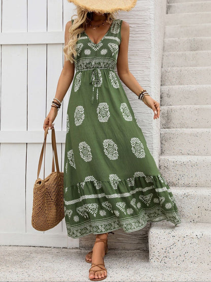 Green Bohemian Ethnic Maxi Dress
