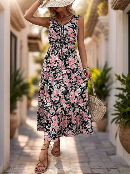 Floral Print A-Line Midi Dress