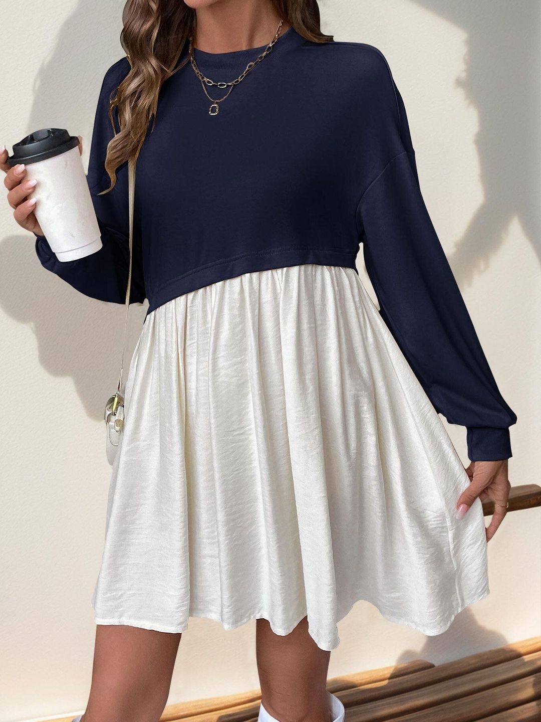 Women's Grey Nowi Colourblocked Fit & Flare Dress
