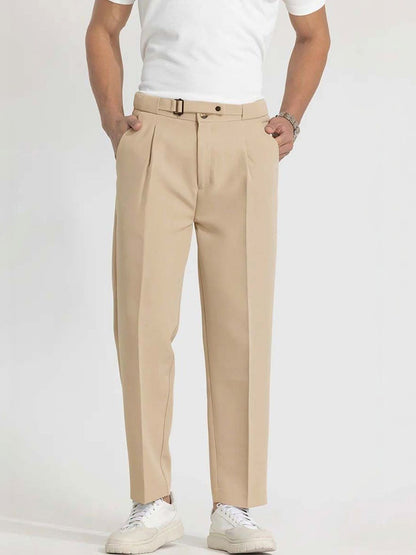 Men Straight Fit Wrinkle Free Pleated Trousers