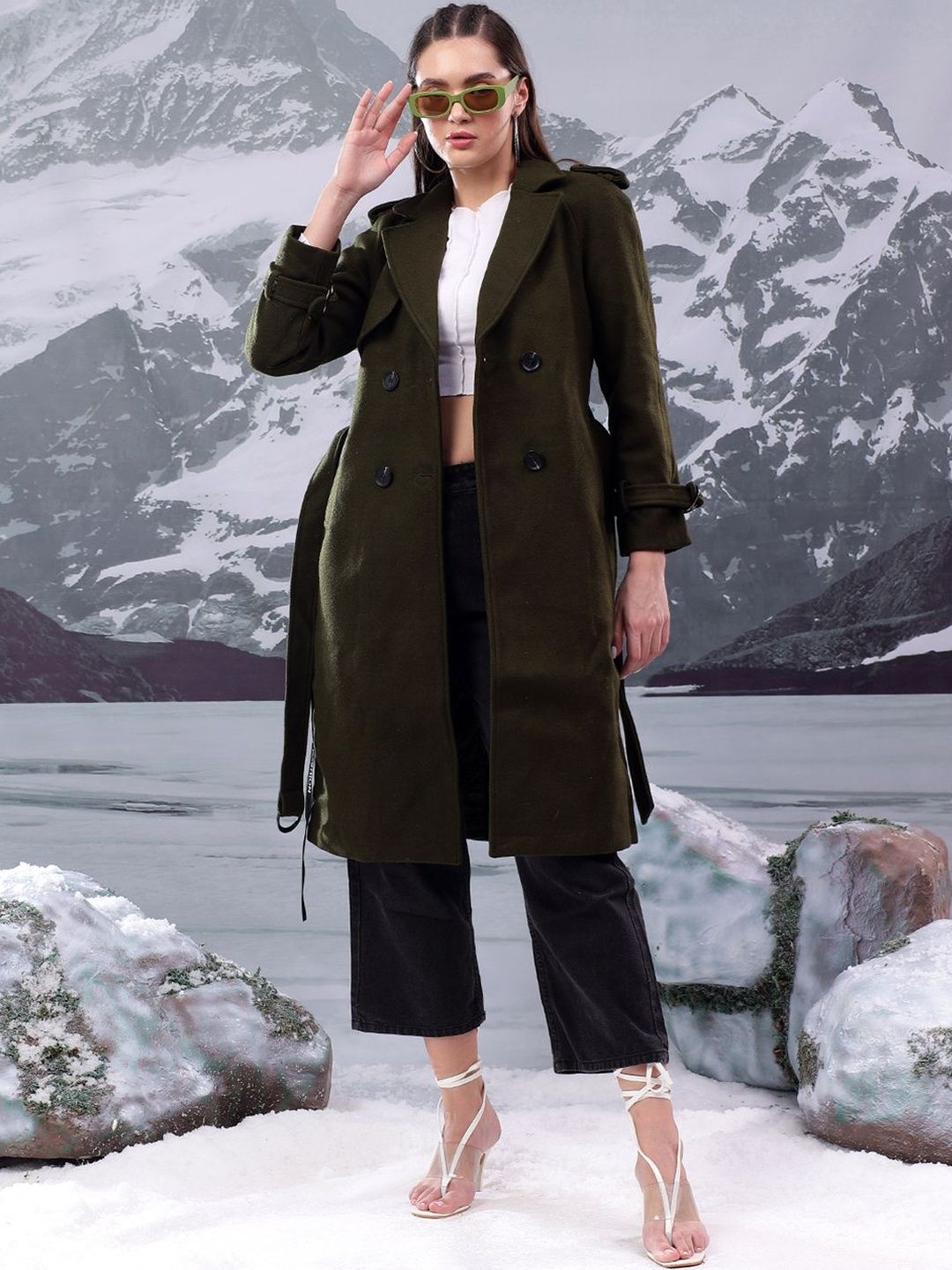 Double Breasted Coats in Green cotton - Nowi Korean Fashion