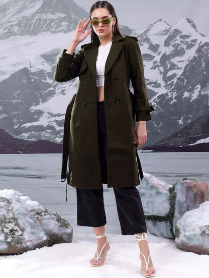 Double Breasted Coats in Green cotton - Nowi Korean Fashion