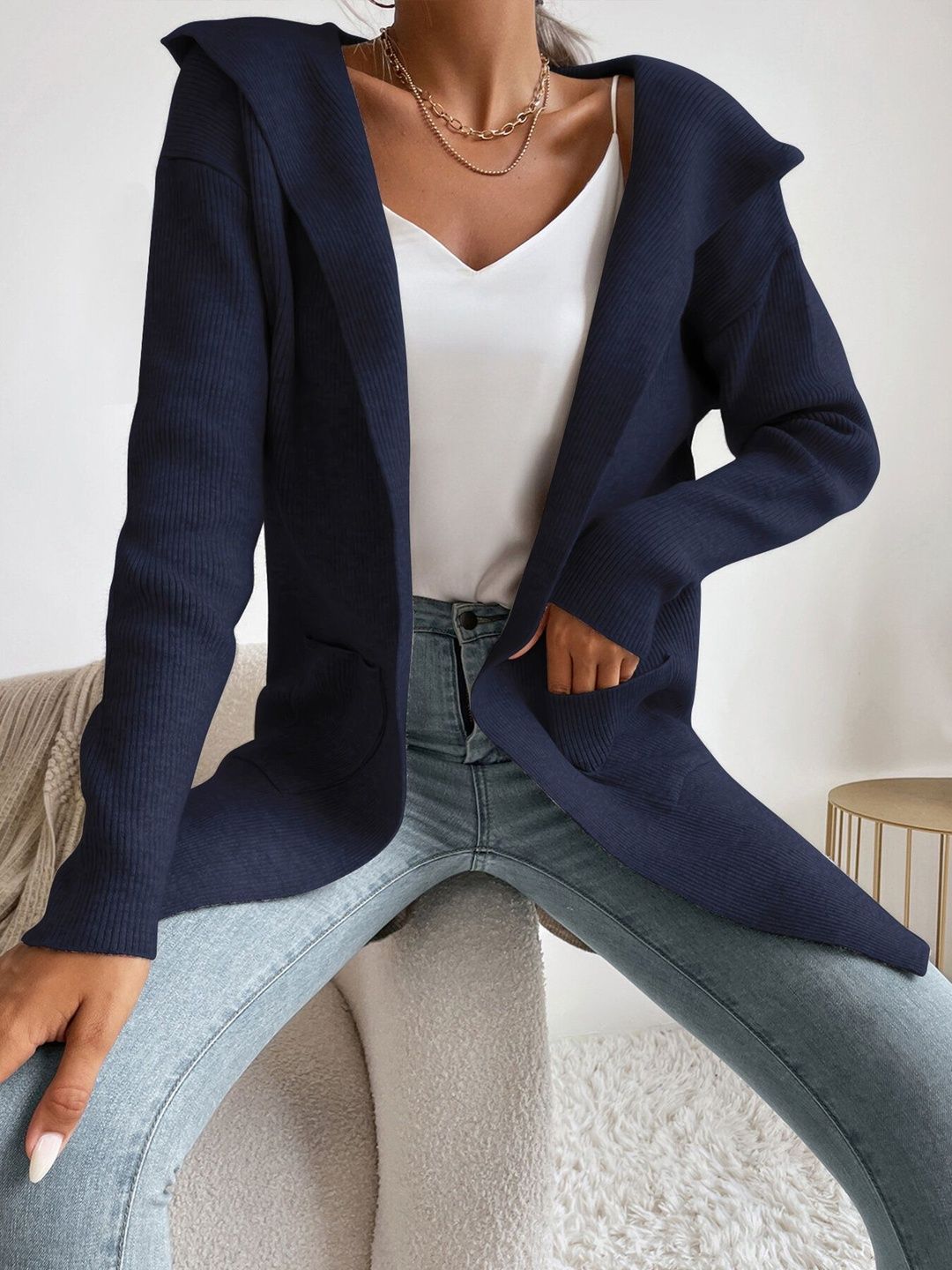 Women's Grey Nowi Women Ribbed Cardigan