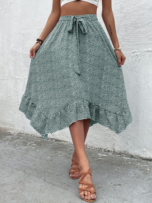 Printed Flared Cotton Skirts in Green Style 640 - Nowi Korean Fashion