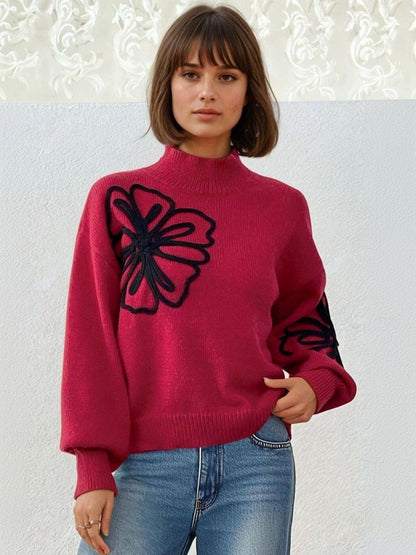 Embroidered Pullover with Embroidered Detail acrylic - Nowi Korean Fashion