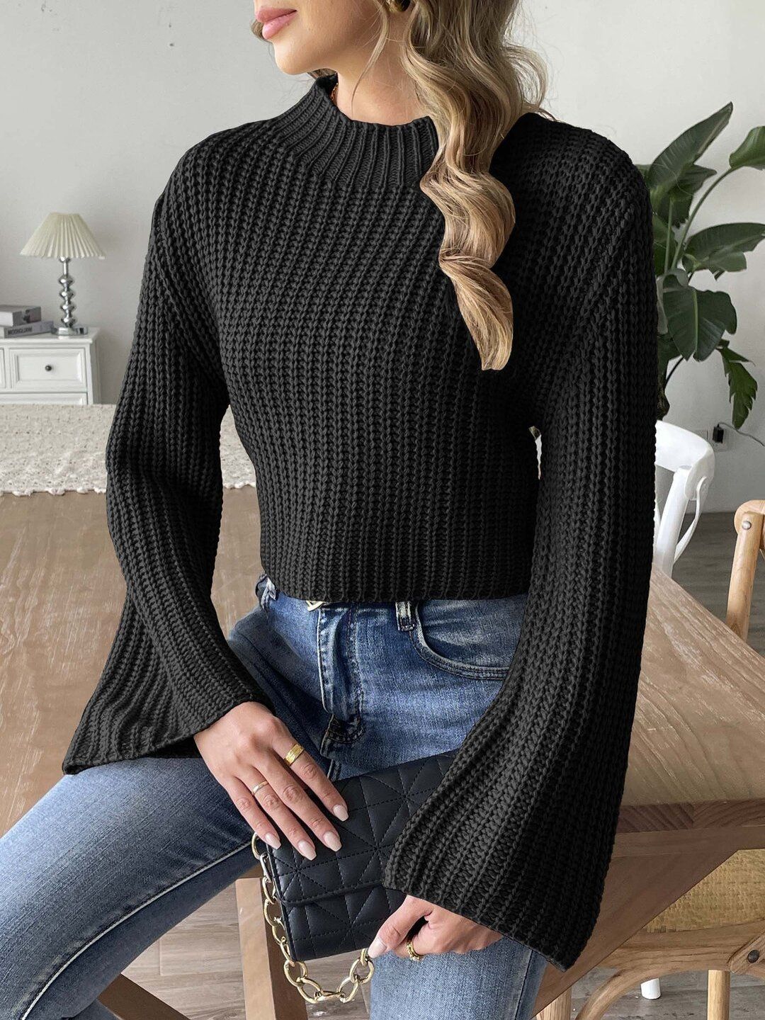 Women Ribbed Crop Pullover