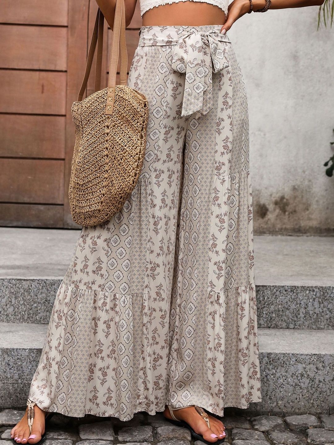 Women Printed Loose Fit Non Iron Trousers