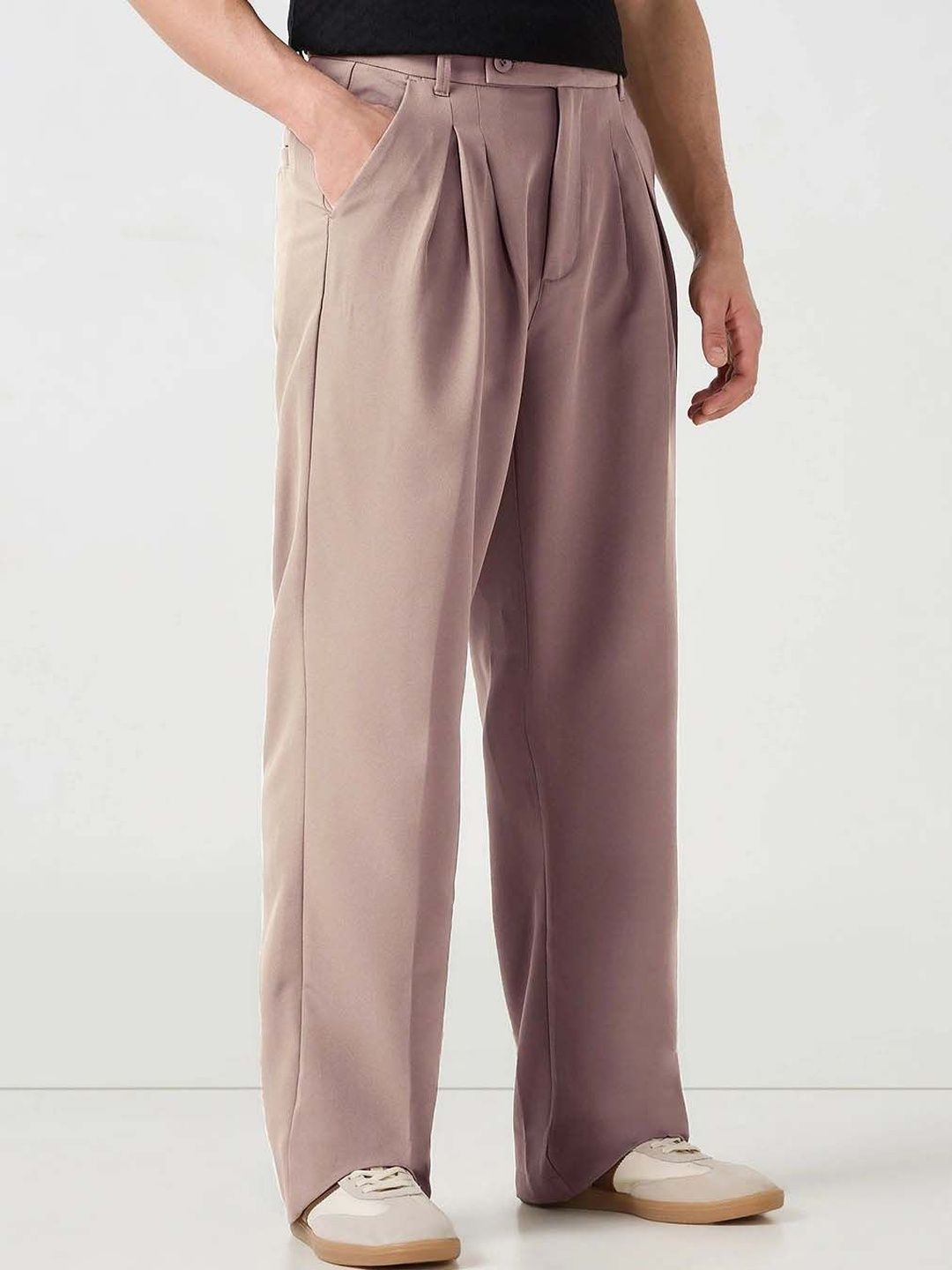 Men Straight Fit Pleated Trousers