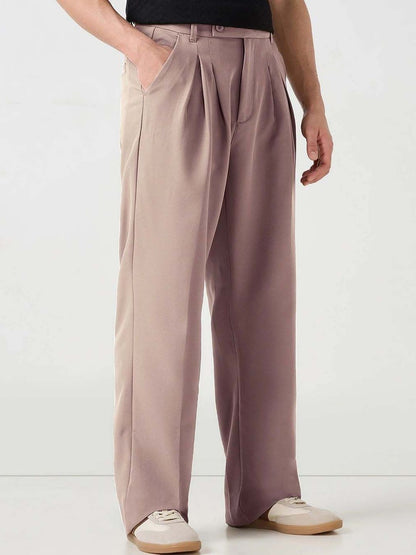 Men Straight Fit Pleated Trousers