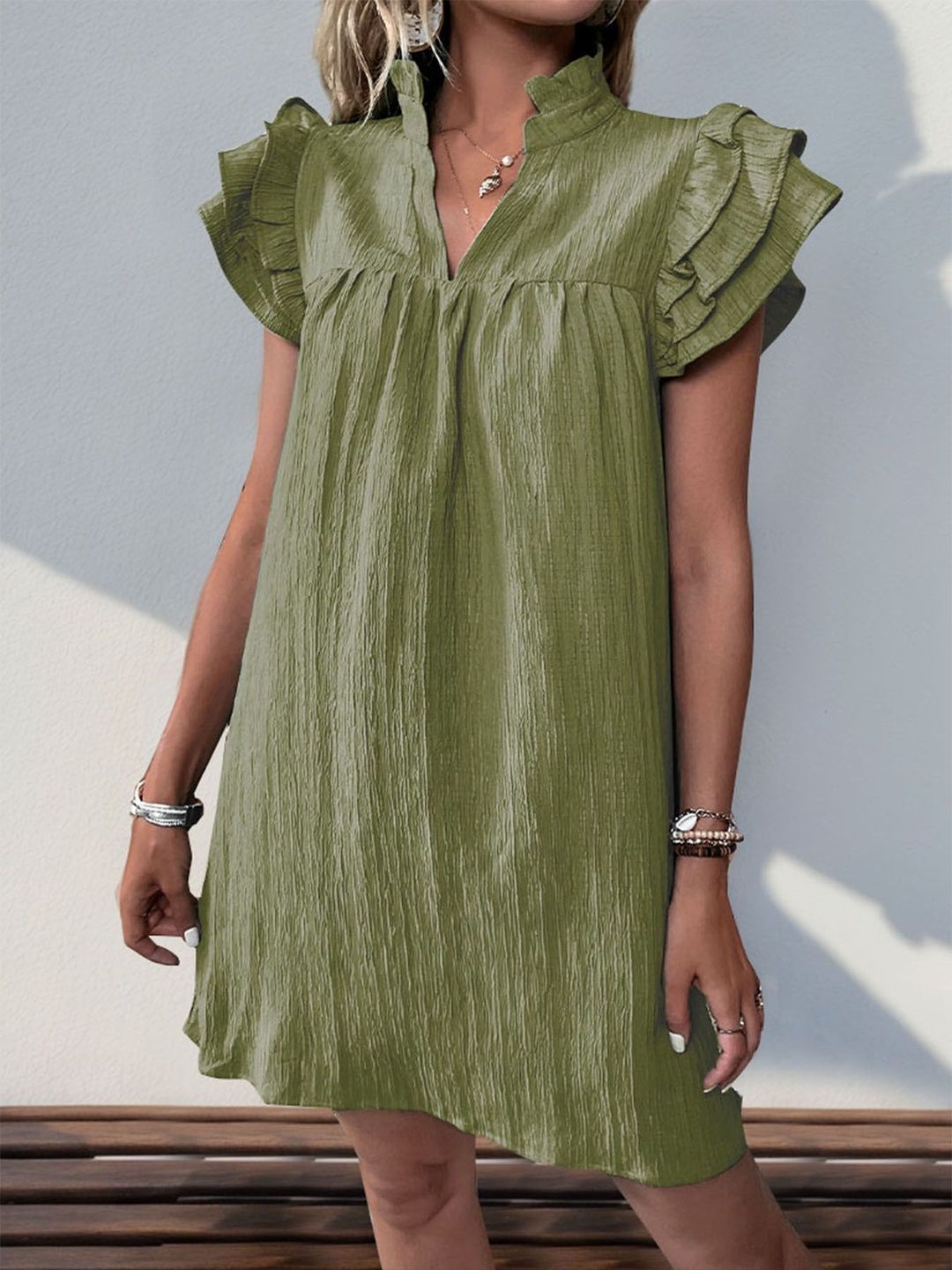 Flutter Sleeve Ruffled Dress