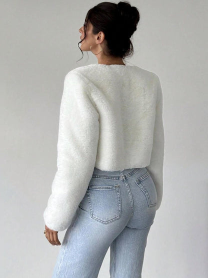NOWI Women Woollen Lightweight Crop Open Front Jacket