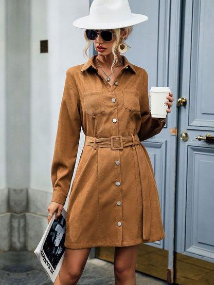 Women's Brown Shirt Dress Blend Printed Regular Fit