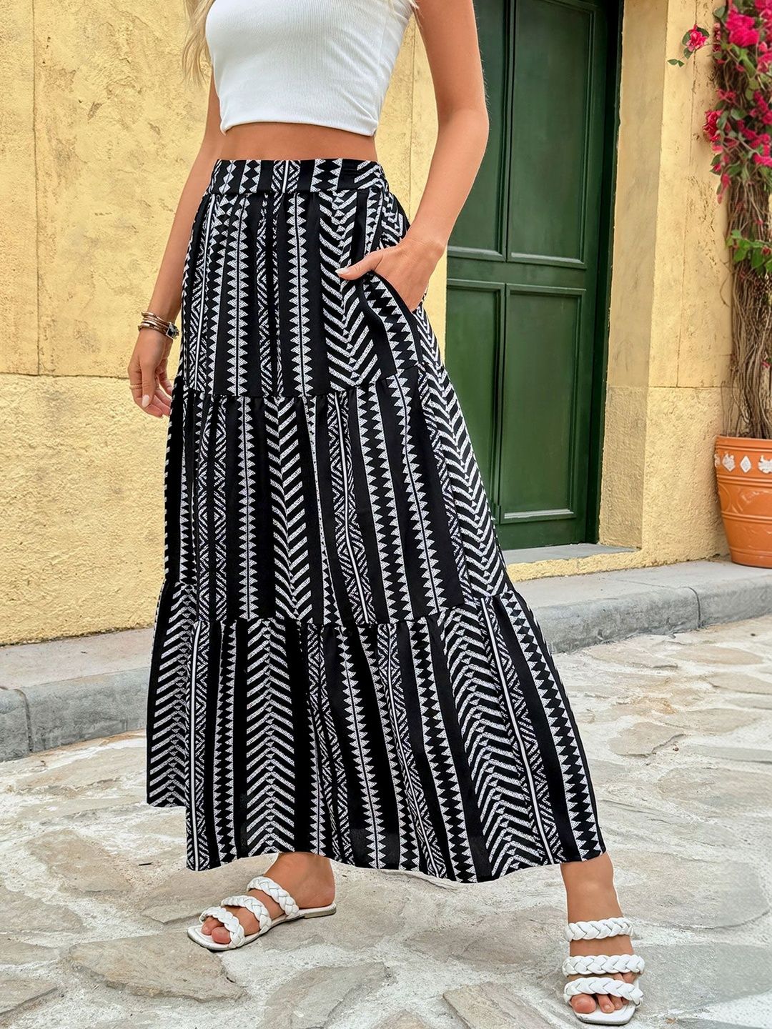 Flared Mid Rise Midi Skirts