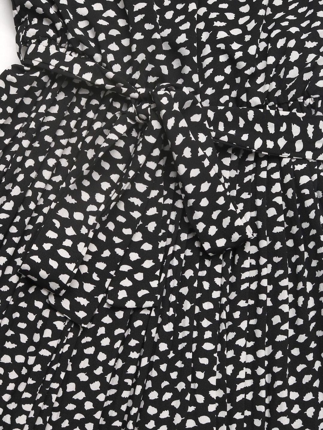 Women's Black Print Fit & Flare Midi Dress Blend Printed