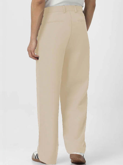Men Straight Fit Wrinkle Free Pleated Trousers