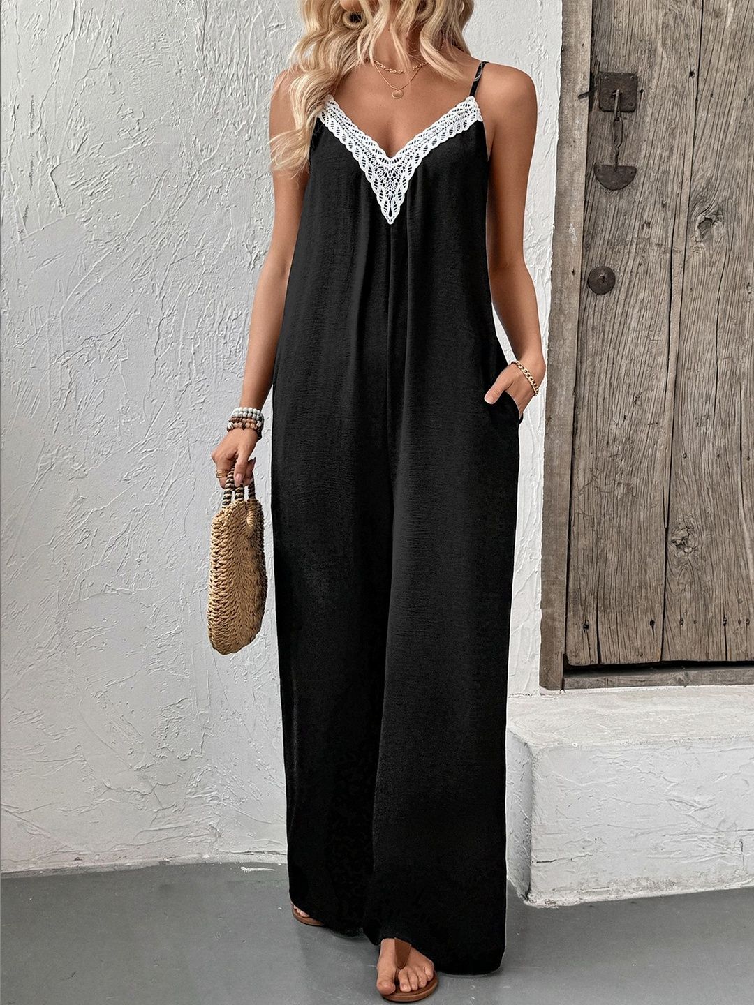 Basic Jumpsuit with Lace Inserts