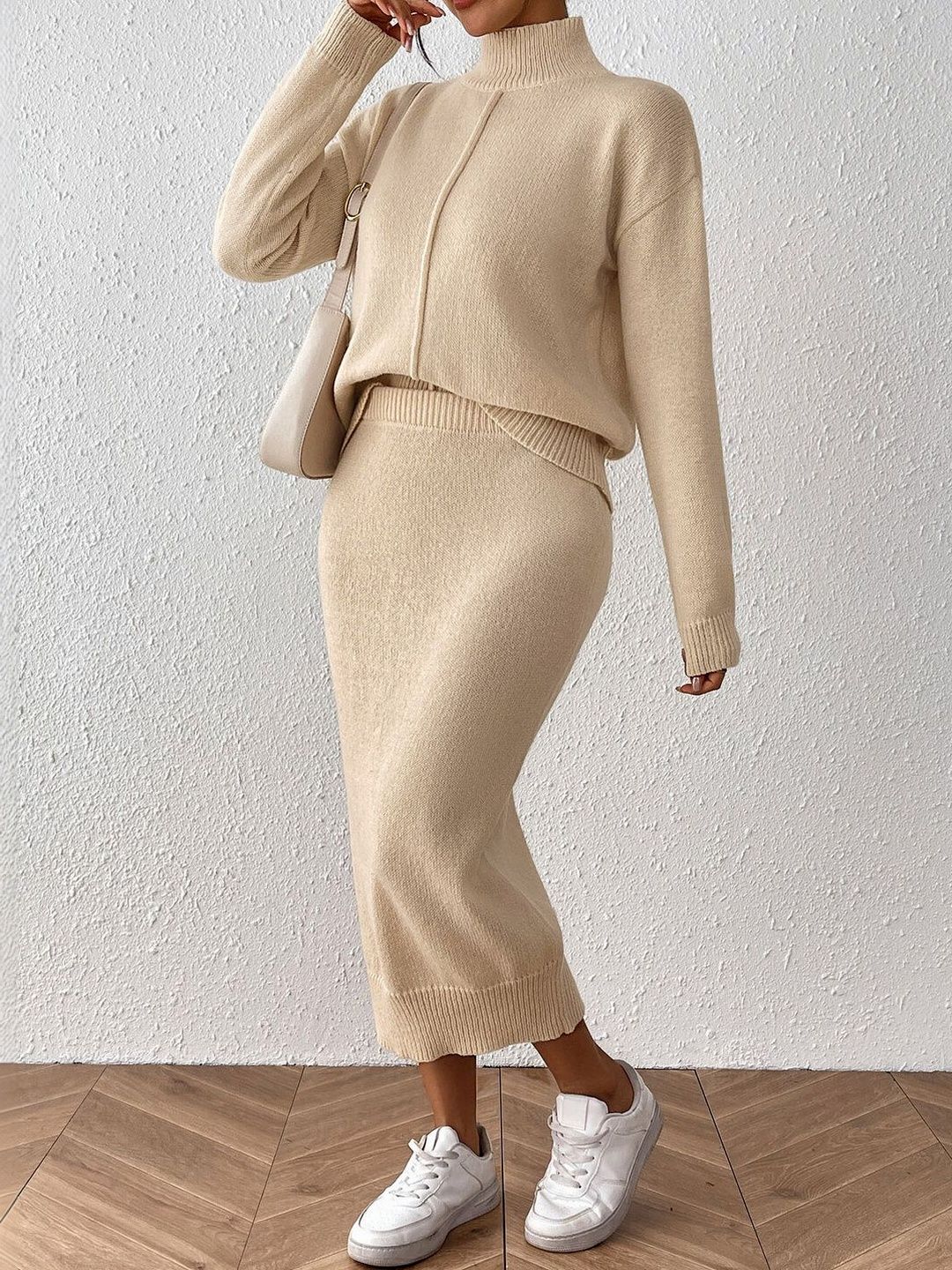 Knitted Solid Sweater with Skirt