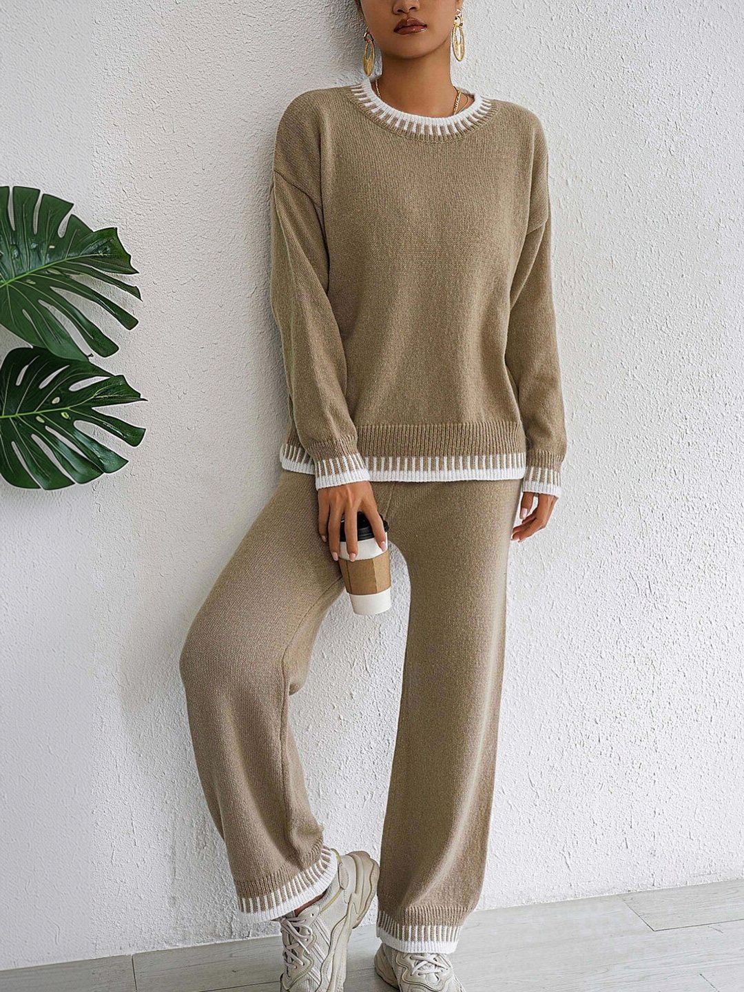 Knitted Solid Sweater with Trousers
