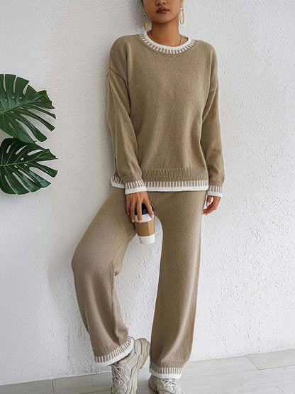 Knitted Solid Sweater with Trousers