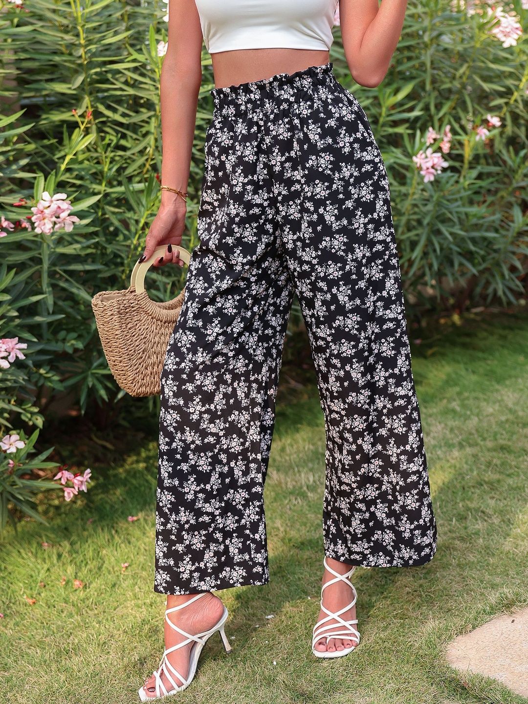 Women Floral Printed Loose Fit Non Iron Trousers